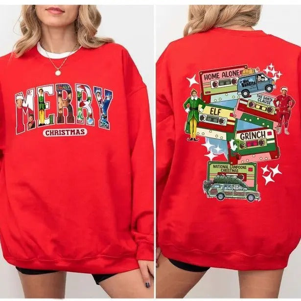 Classic 90s Christmas Movies 2 Side Sweatshirt, Retro Christmas Movies Two Sides Sweatshirt, Merry Christmas Sweatshirt,...