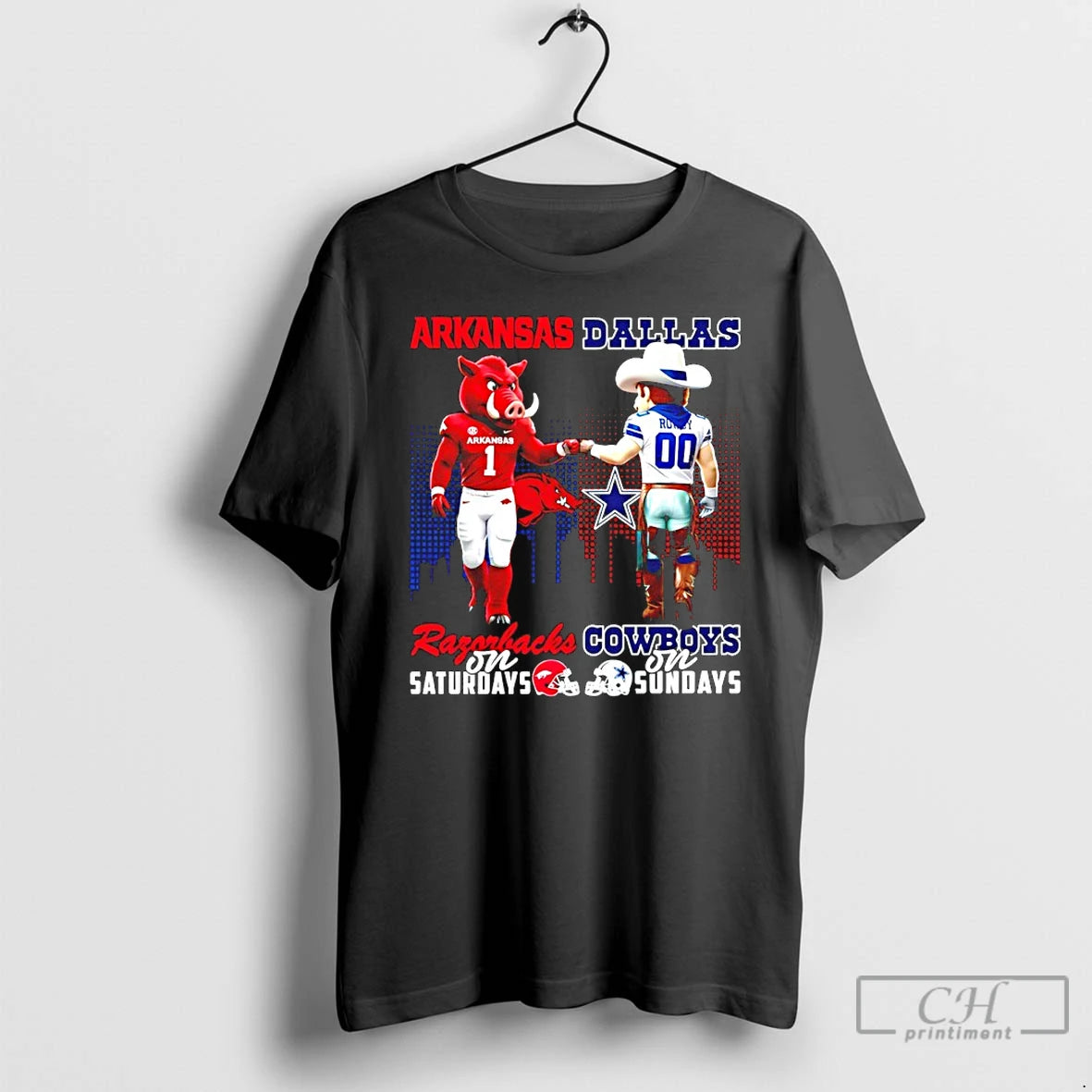 Classic Arkansas Razorbacks On Saturdays Vs Dallas Cowboys On Sundays Mascot Skyline T Shirts Sweater Hoodie, Sweatshirt