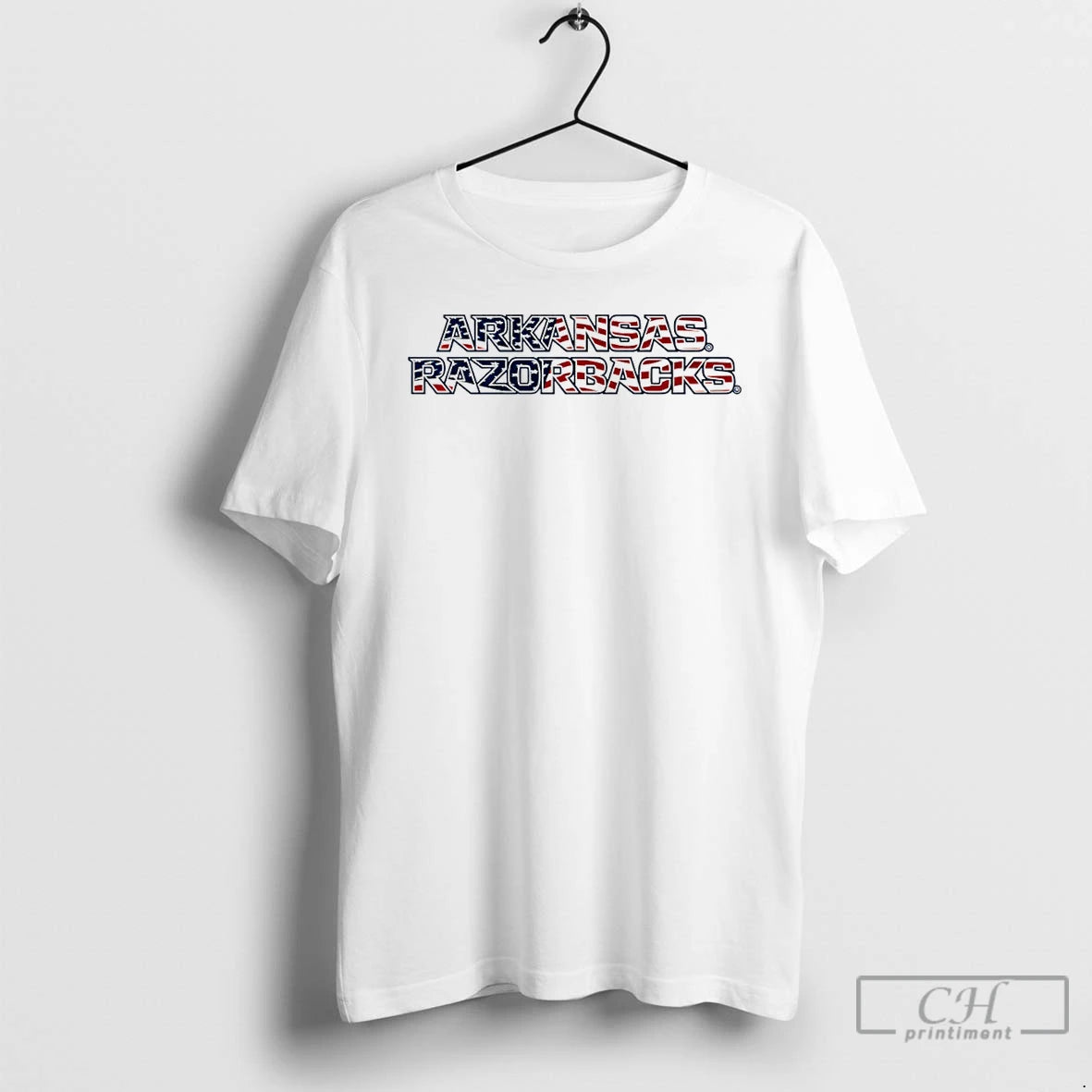Classic Arkansas Razorbacks Patriotic Marks Wordmark Stack American Flag