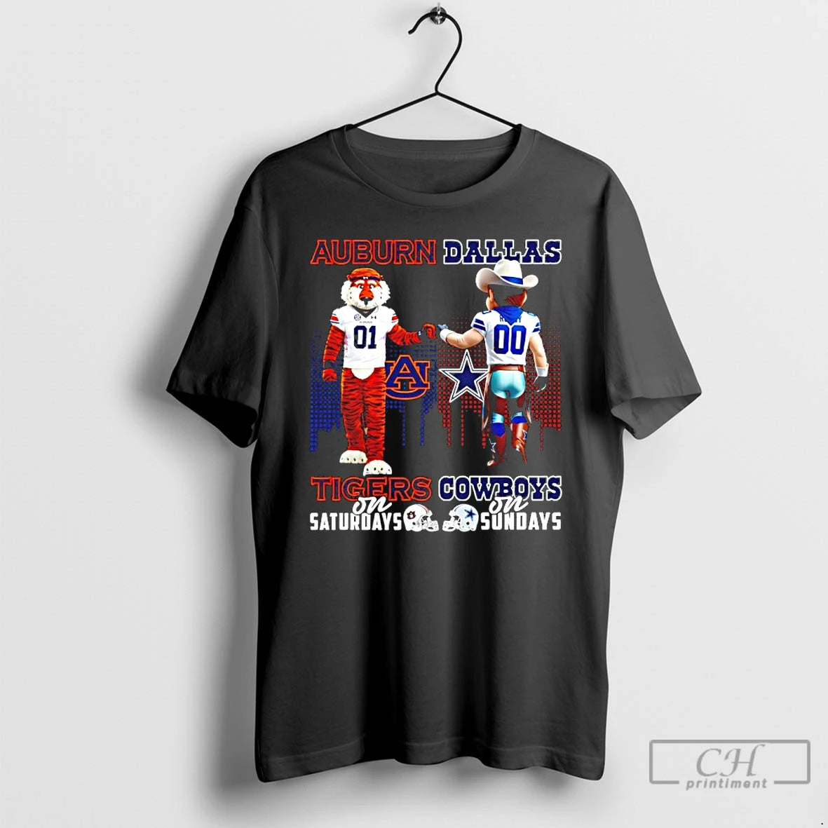 Classic Auburn Tigers On Saturdays Vs Dallas Cowboys On Sundays Mascot Skyline T Shirts Sweater Hoodie, Sweatshirt