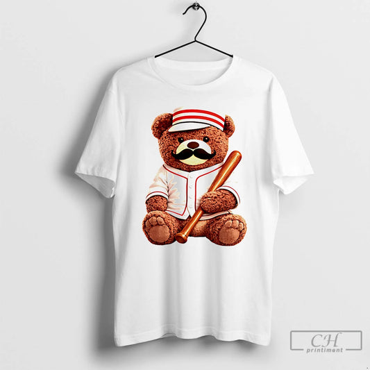 Classic Baseball Bear Mustache Cincinnati Reds