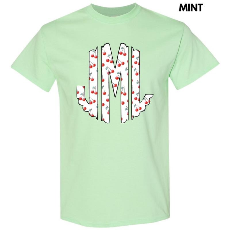 Classic Cherries Monogram Gildan Short Sleeve T-Shirt 'NLB' Hoodie, Sweatshirt | WearSparks.com