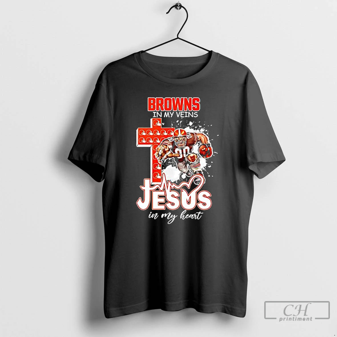 Classic Cleveland Browns In My Veins Jesus In My Heart Features A Football Player Logos T-Shirts, Hoodie, Sweatshirt