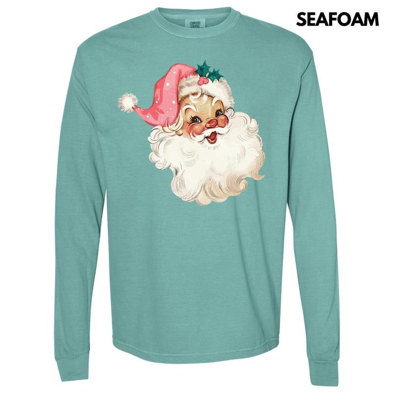 Classic Cutesy Santa Face Long Sleeve Comfort Colors T-Shirt 'NLB' Hoodie, Sweatshirt | WearSparks.com