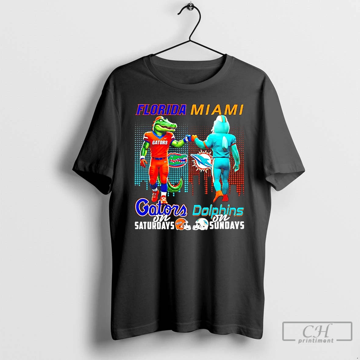 Classic Florida Gators On Saturdays Vs Miami Dolphins On Sundays Mascot Skyline T Shirts Sweater Hoodie, Sweatshirt