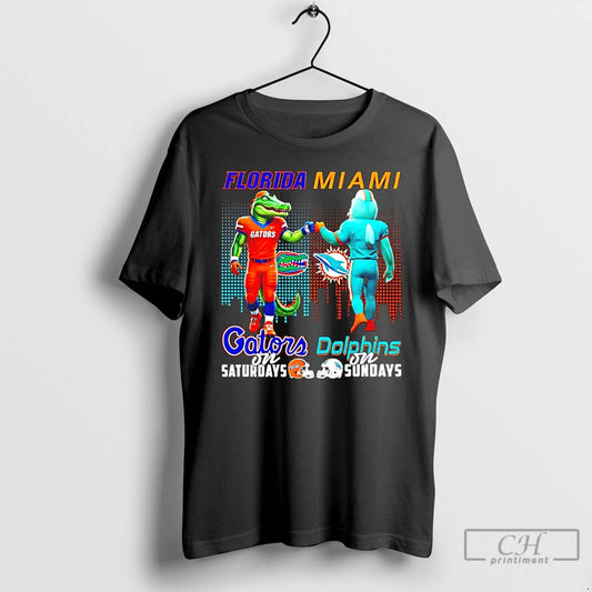 Classic Florida Gators On Saturdays Vs Miami Dolphins On Sundays Mascot Skyline T Shirts Sweater Hoodie, Sweatshirt