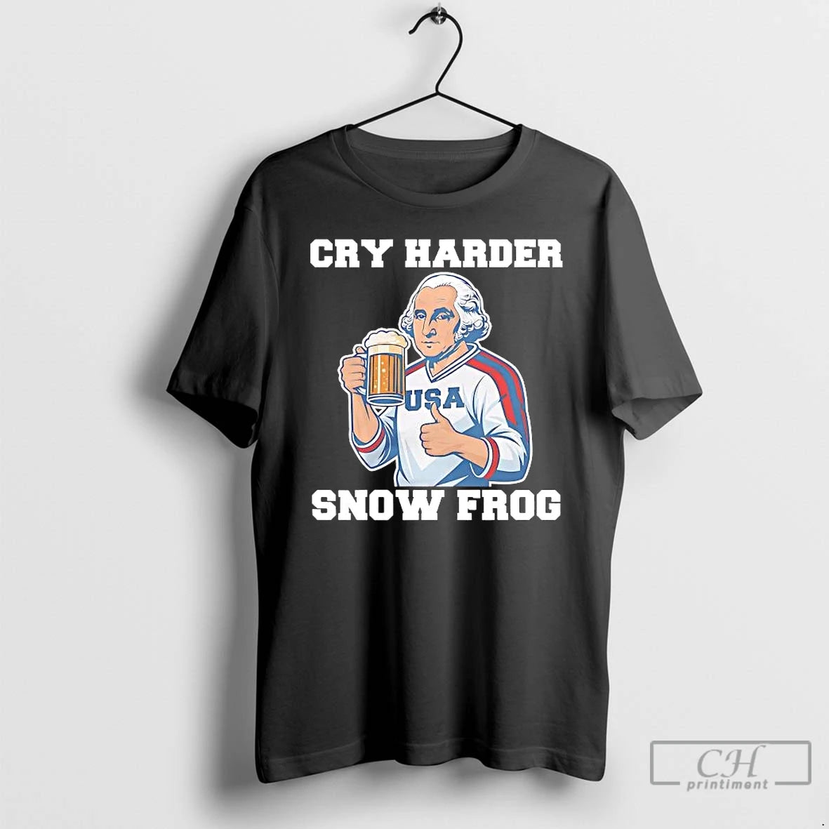 Classic George Washington Drinking Beer Cry Harder Snow Frog Usa Hockey