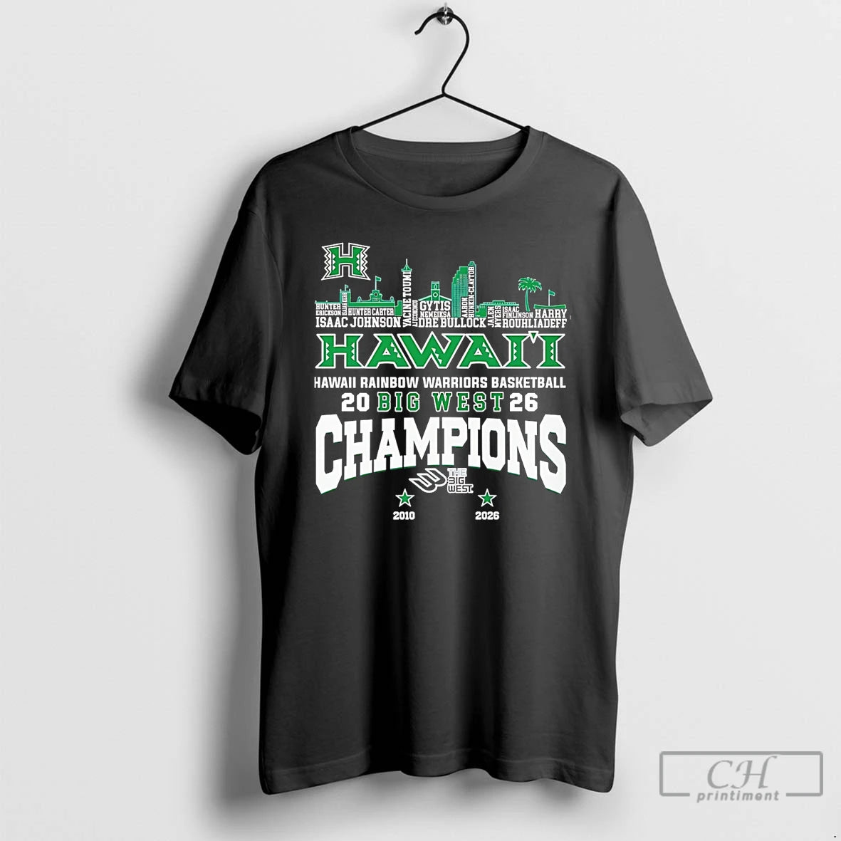 Classic Hawai%ce%b3cyi Rainbow Warriors Big West Champions 2026 Player Name City Skyline T Shirts Sweater
