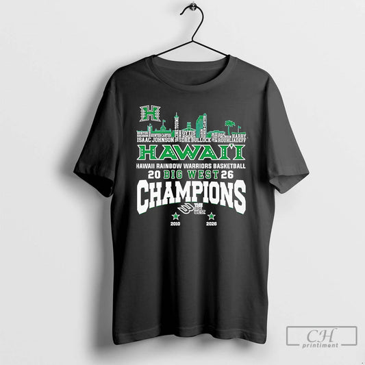 Classic Hawai%ce%b3cyi Rainbow Warriors Big West Champions 2026 Player Name City Skyline T Shirts Sweater