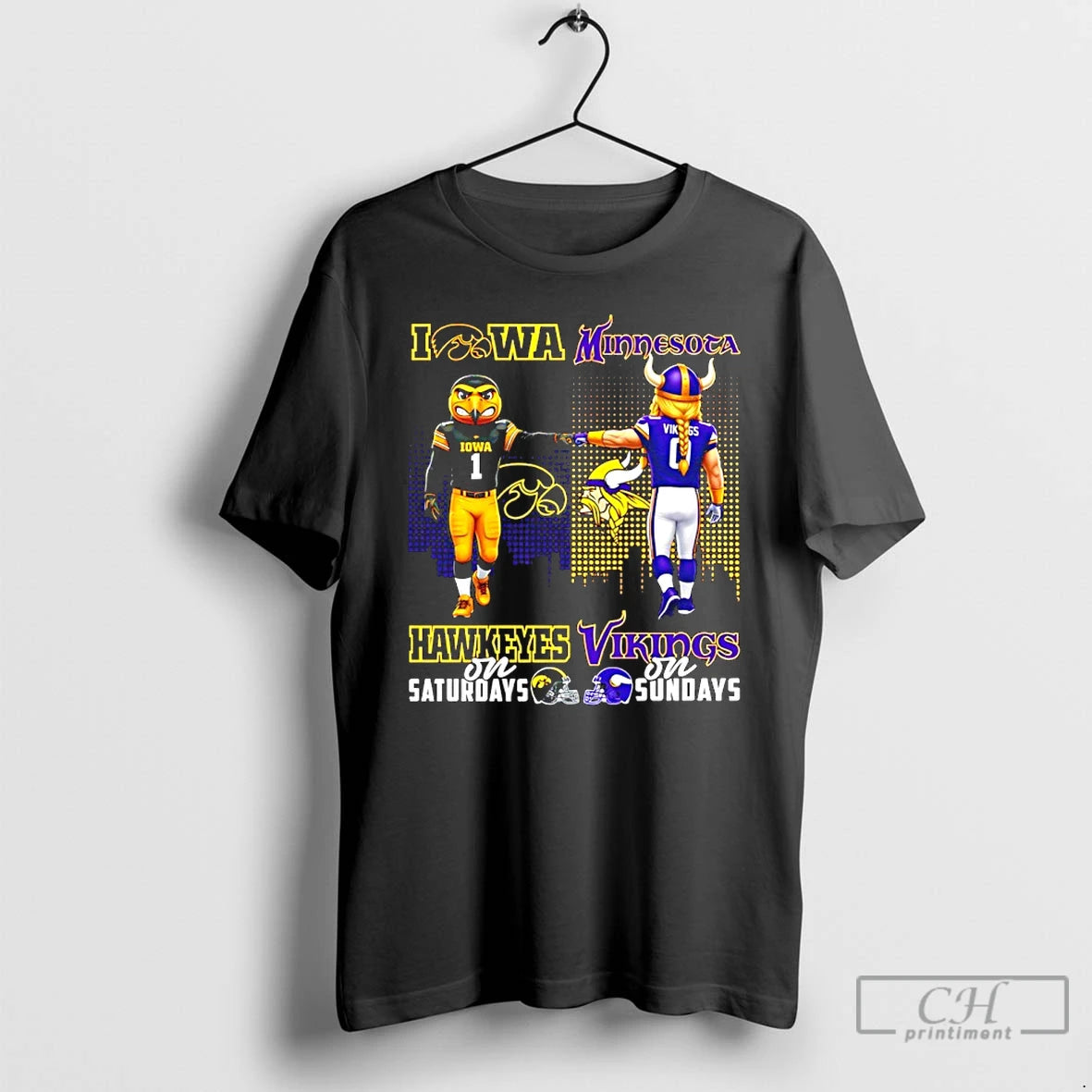 Classic Iowa Hawkeyes On Saturdays Vs Minnesota Vikings On Sundays Mascot Skyline T Shirts Sweater Hoodie, Sweatshirt