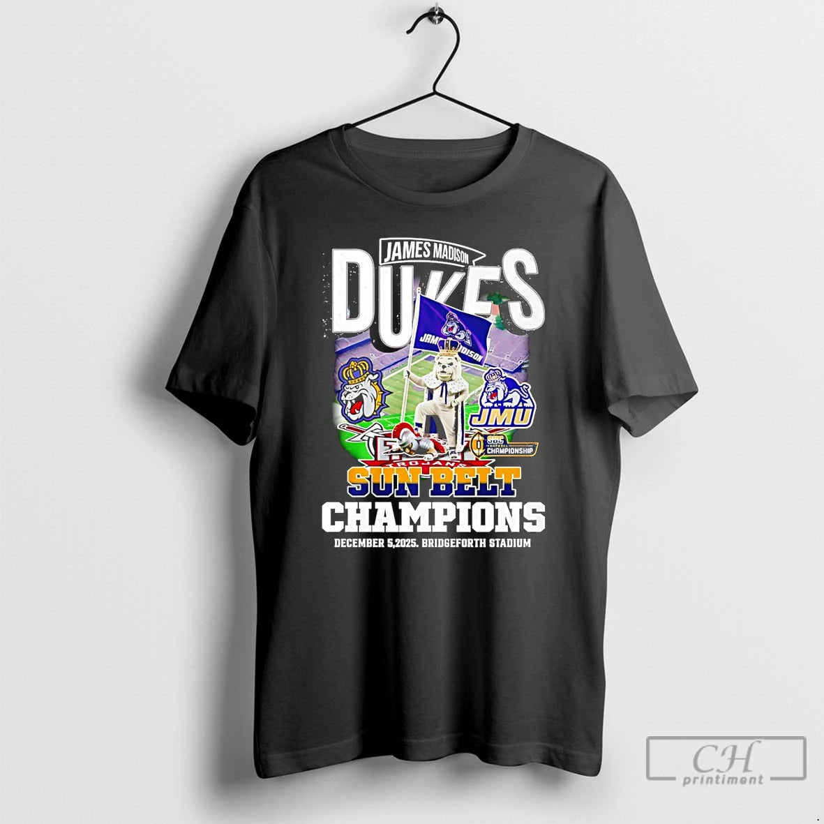 Classic James Madison Dukes 2025 Sun Belt Champions Mascot T-Shirts, Hoodie, Sweatshirt | WearSparks.com