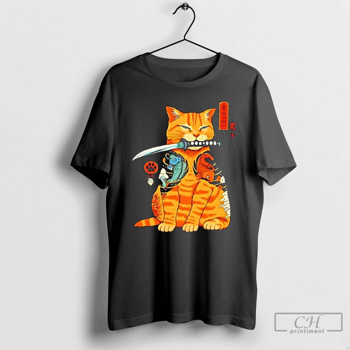 Classic Japanese Samurai Ninja Cat Kawaii Anime T-Shirts, Hoodie, Sweatshirt | WearSparks.com