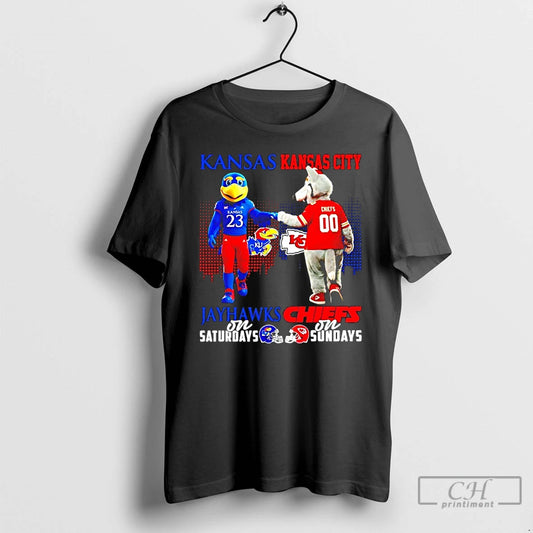 Classic Kansas Jayhawks On Saturdays Vs Kansas City Chiefs On Sundays Mascot Skyline T Shirts Hoodie, Sweatshirt
