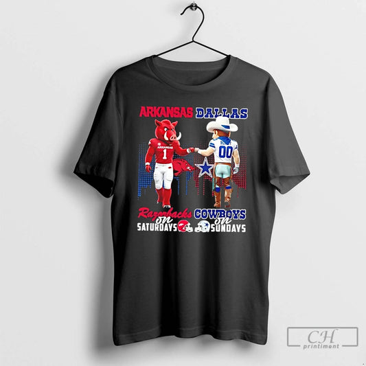 Classic Mascots Arkansas Razorbacks On Saturdays X Dallas Cowboys On Sundays Skyline T Shirts Sweater Hoodie, Sweatshirt
