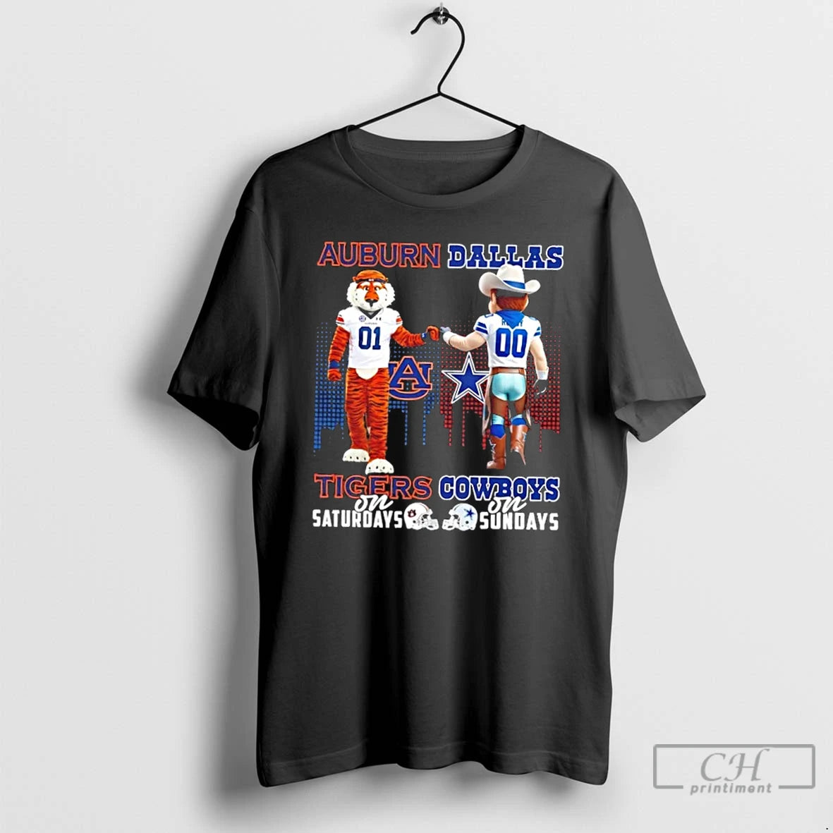 Classic Mascots Auburn Tigers On Saturdays X Dallas Cowboys On Sundays Skyline T Shirts Sweater Hoodie, Sweatshirt