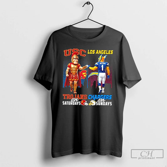 Classic Mascots Usc Trojans On Saturdays X Los Angeles Chargers On Sundays Skyline T Shirts Hoodie, Sweatshirt