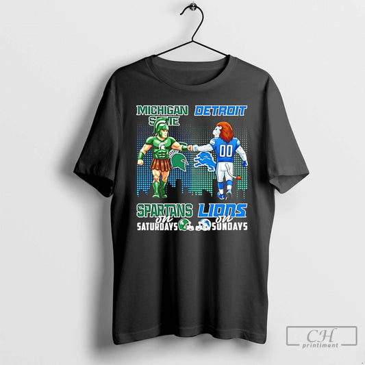 Classic Michigan State Spartans On Saturdays Vs Detroit Lions On Sundays Mascot Skyline T Shirts Hoodie, Sweatshirt