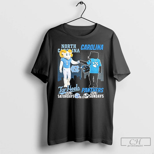 Classic North Carolina Tar Heels On Saturday And Carolina Panthers On Sundays Skyline Mascot T-Shirts, Hoodie, Sweatshirt