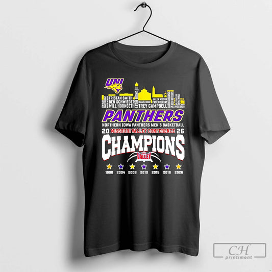 Classic Northern Iowa Panthers 2026 Mvc Mens Basketball Tournament Champions Player Name T Shirts Sweater