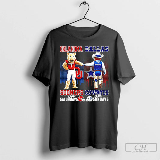 Classic Oklahoma Sooners On Saturdays Vs Dallas Cowboys On Sundays Mascot Skyline T Shirts Sweater Hoodie, Sweatshirt