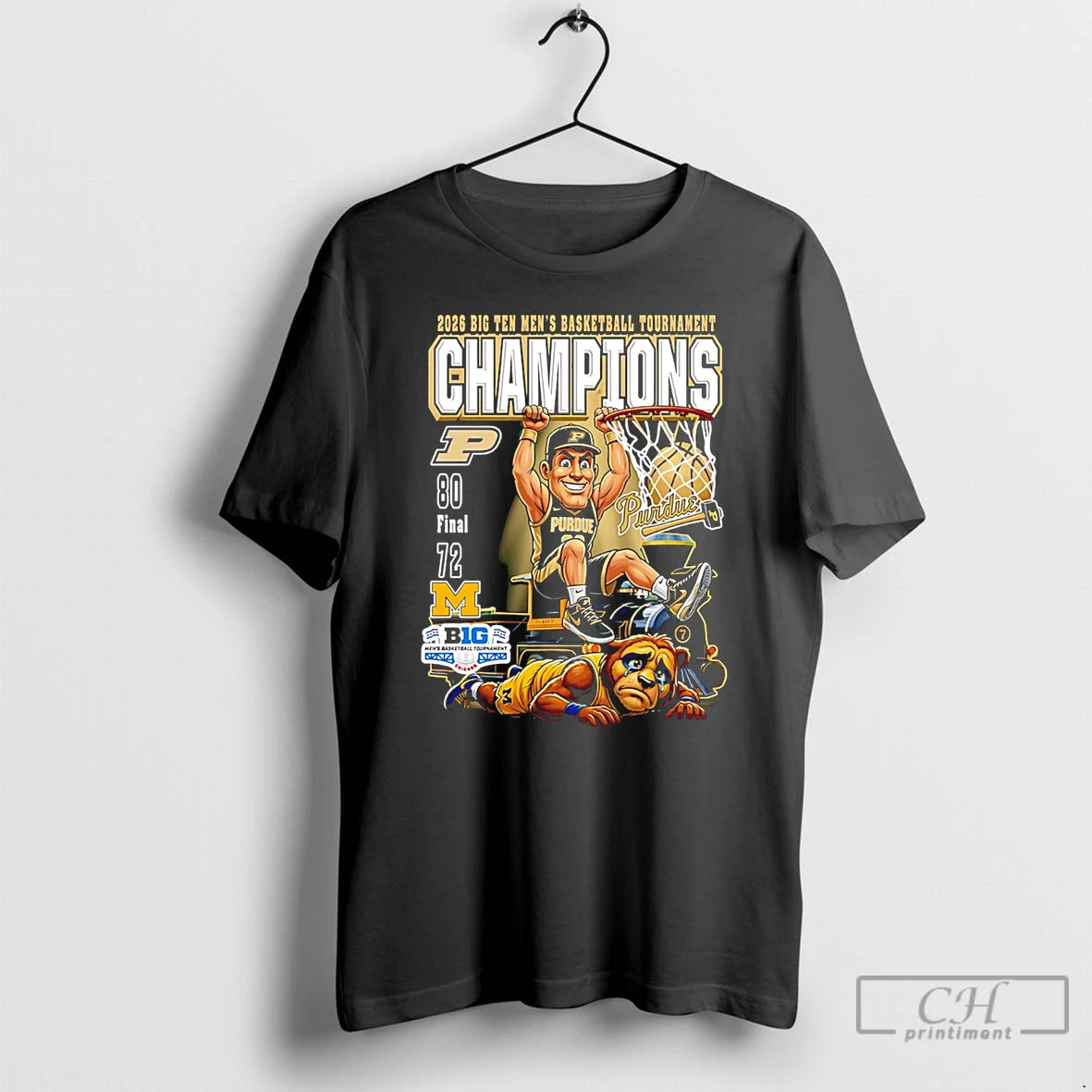 Classic Purdue Boilermakers 2026 Big Ten Mens Basketball Tournament Champions Beat Michigan Mascot T Shirts