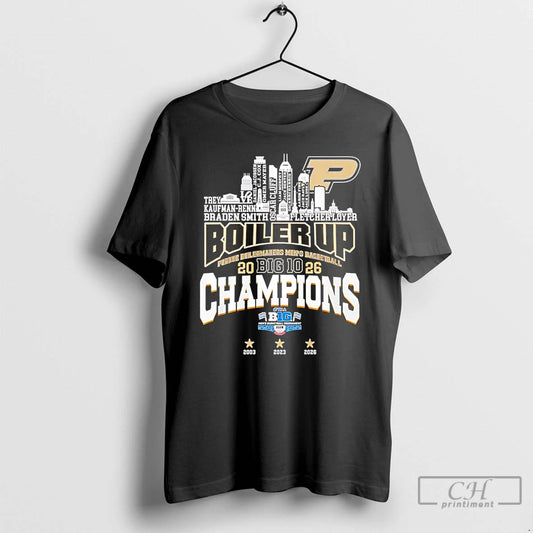 Classic Purdue Boilermakers Big Ten Champions 2026 Player Name City Skyline