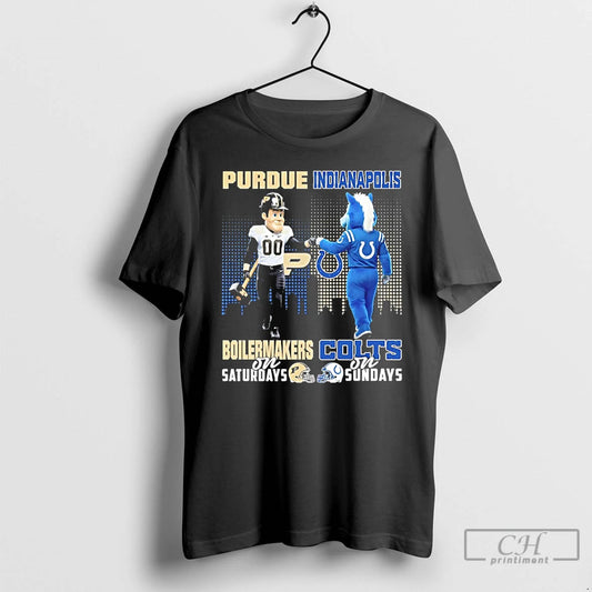 Classic Purdue Boilermakers On Saturday And Indianapolis Colts On Sundays Skyline Mascot T Shirts Sweater Hoodie, Sweatshirt