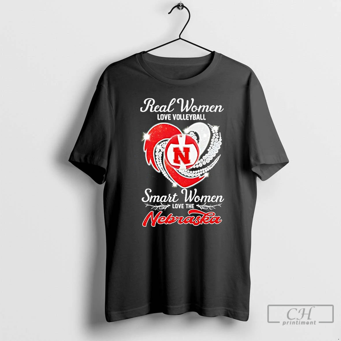 Classic Real Women Love Volleyball Smart Women Love The Nebraska Diamond Heart T Shirts Sweater Hoodie, Sweatshirt