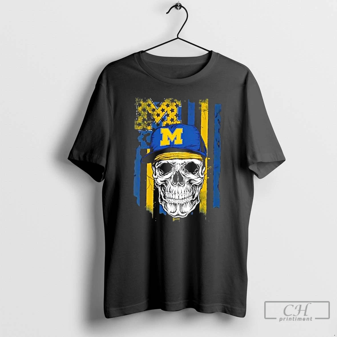 Classic Skull Wearing A Cap Michigan Wolverines Us Flag T-Shirts, Hoodie, Sweatshirt | WearSparks.com