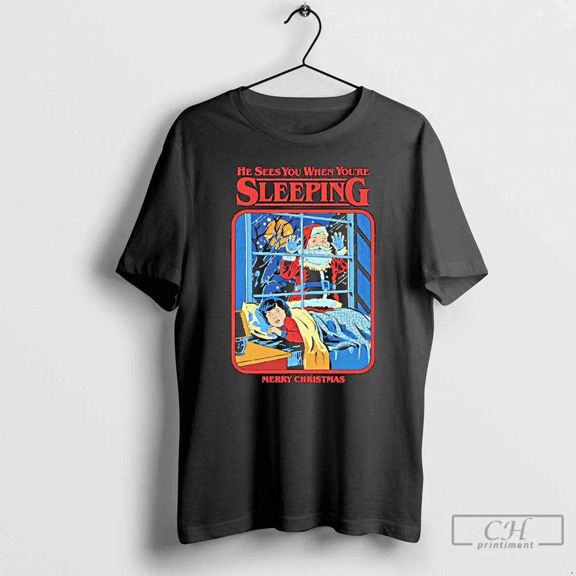 Classic Steven Rhodes He Sees You When Youre Sleeping Merry Christmas Graphic T Shirts Sweater Hoodie, Sweatshirt