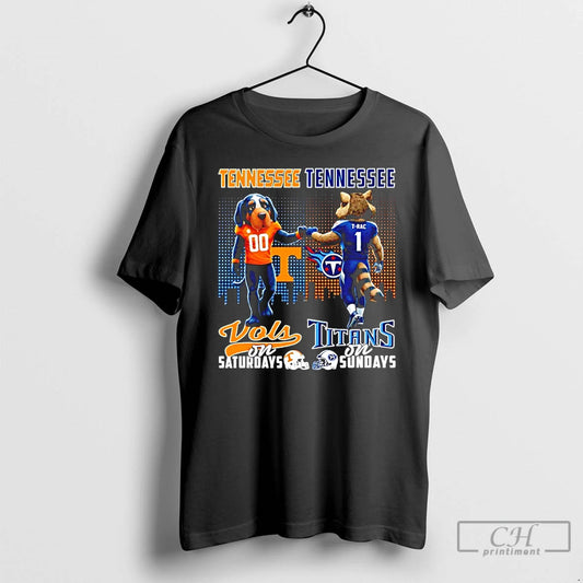 Classic Tennessee Volunteers On Saturdays Vs Tennessee Titans On Sundays Mascot City Skyline T Shirts Hoodie, Sweatshirt