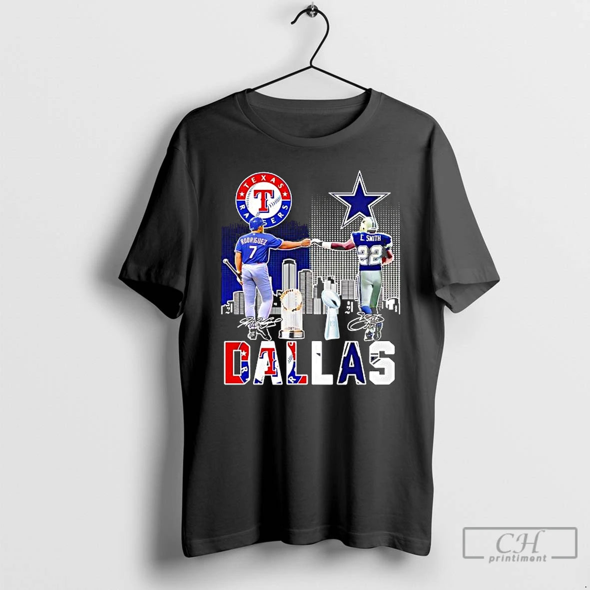 Classic Texas Rangers Ivan Pudge Rodriguez Dallas Cowboys Emmitt Smith Signatures Features T Shirts Sweater Hoodie,...