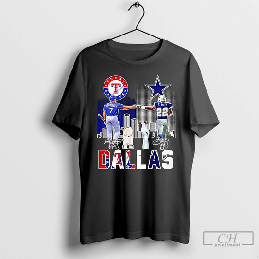 Classic Texas Rangers Ivan Pudge Rodriguez Dallas Cowboys Emmitt Smith Signatures Features T Shirts Sweater Hoodie,...