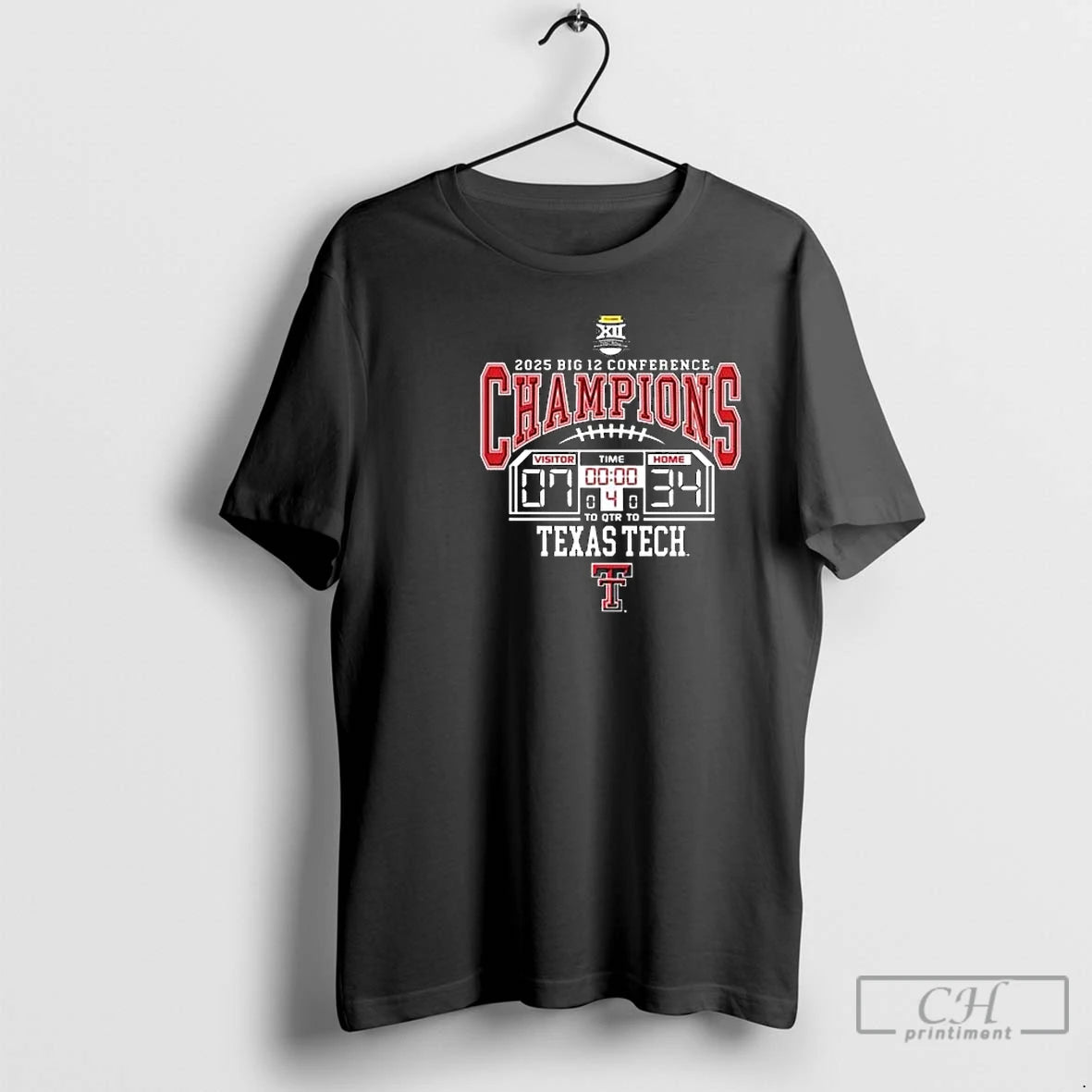 Classic Texas Tech Red Raiders Black 2025 Big 12 Champions Score Circle Black T Shirts Hoodie, Sweatshirt | WearSparks.com
