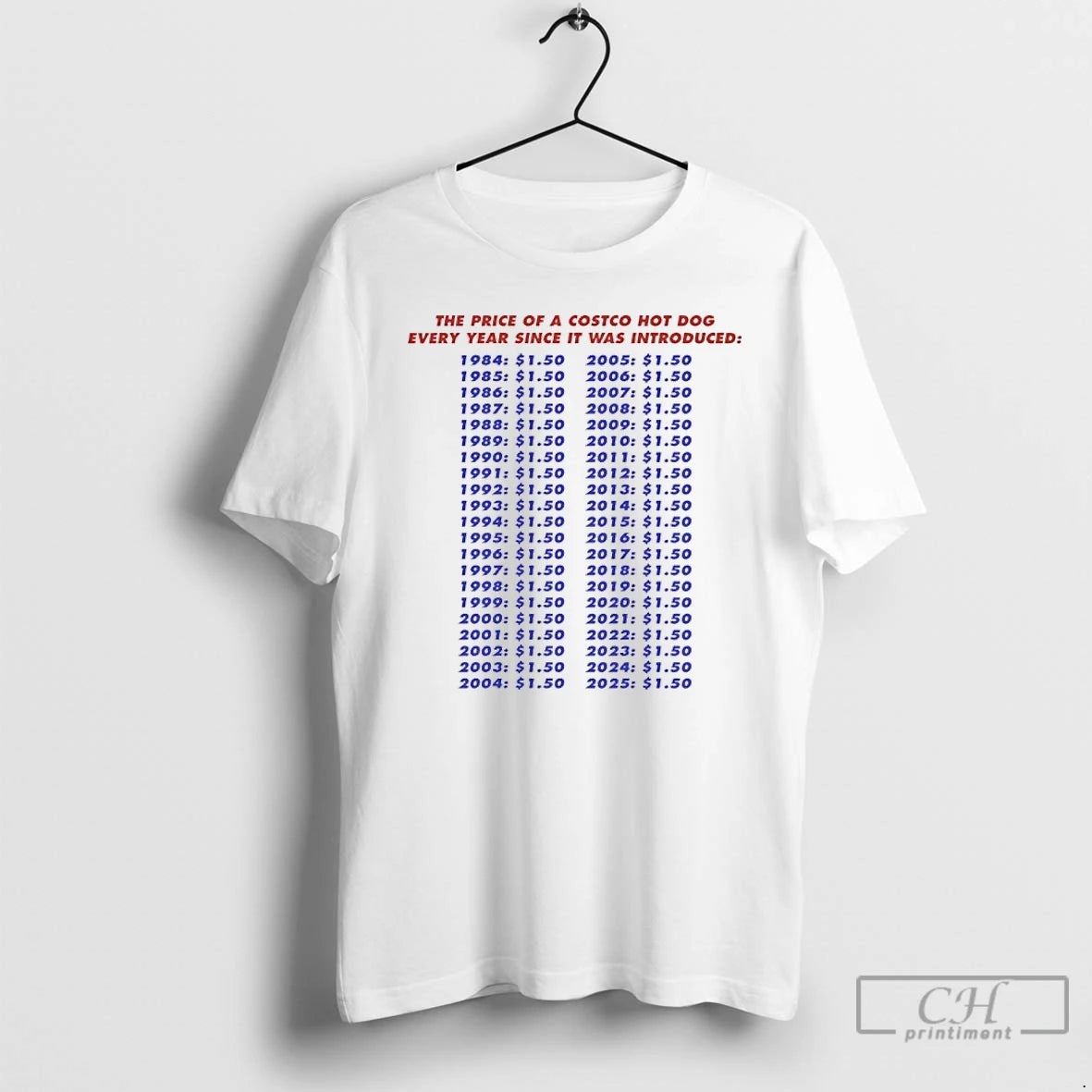Classic The Price Of A Costco Hot Dog Every Year Since It Was Introduced T-Shirts, Hoodie, Sweatshirt | WearSparks.com