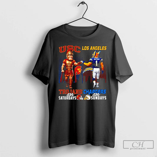 Classic Usc Trojans On Saturdays X Los Angeles Chargers On Sundays Mascot T Shirts Sweater Hoodie, Sweatshirt