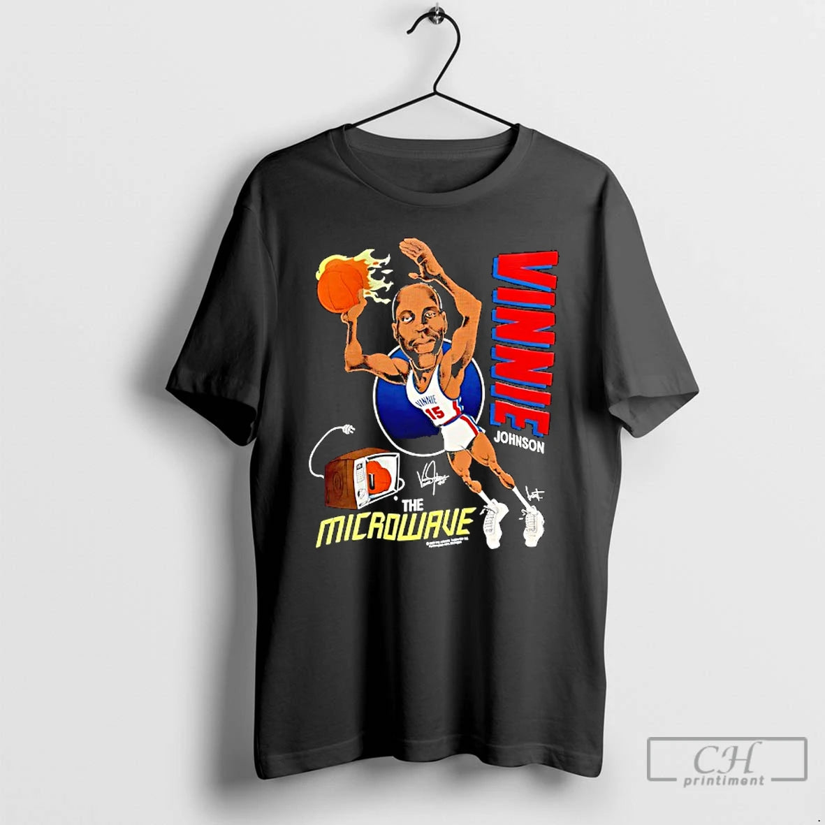 Classic Vinnie Johnson Vintage 1989 The Microwave Screen Stars Best Detroit Pistons Signature T Shirts