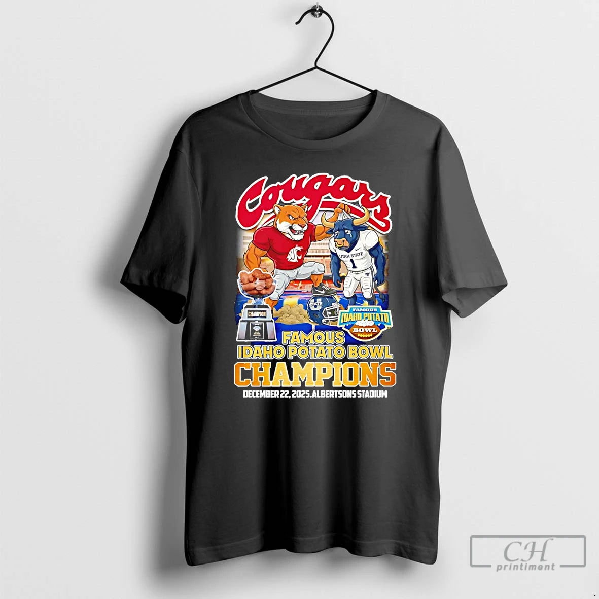 Classic Washington State Cougars Cfp Famous Idaho Potato Bowl Champions 2025 Mascot T Shirts Sweater Hoodie, Sweatshirt