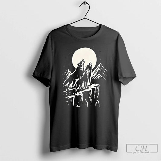 Classic Wolves Howling In The Moonlight Black White T-Shirts, Hoodie, Sweatshirt | WearSparks.com