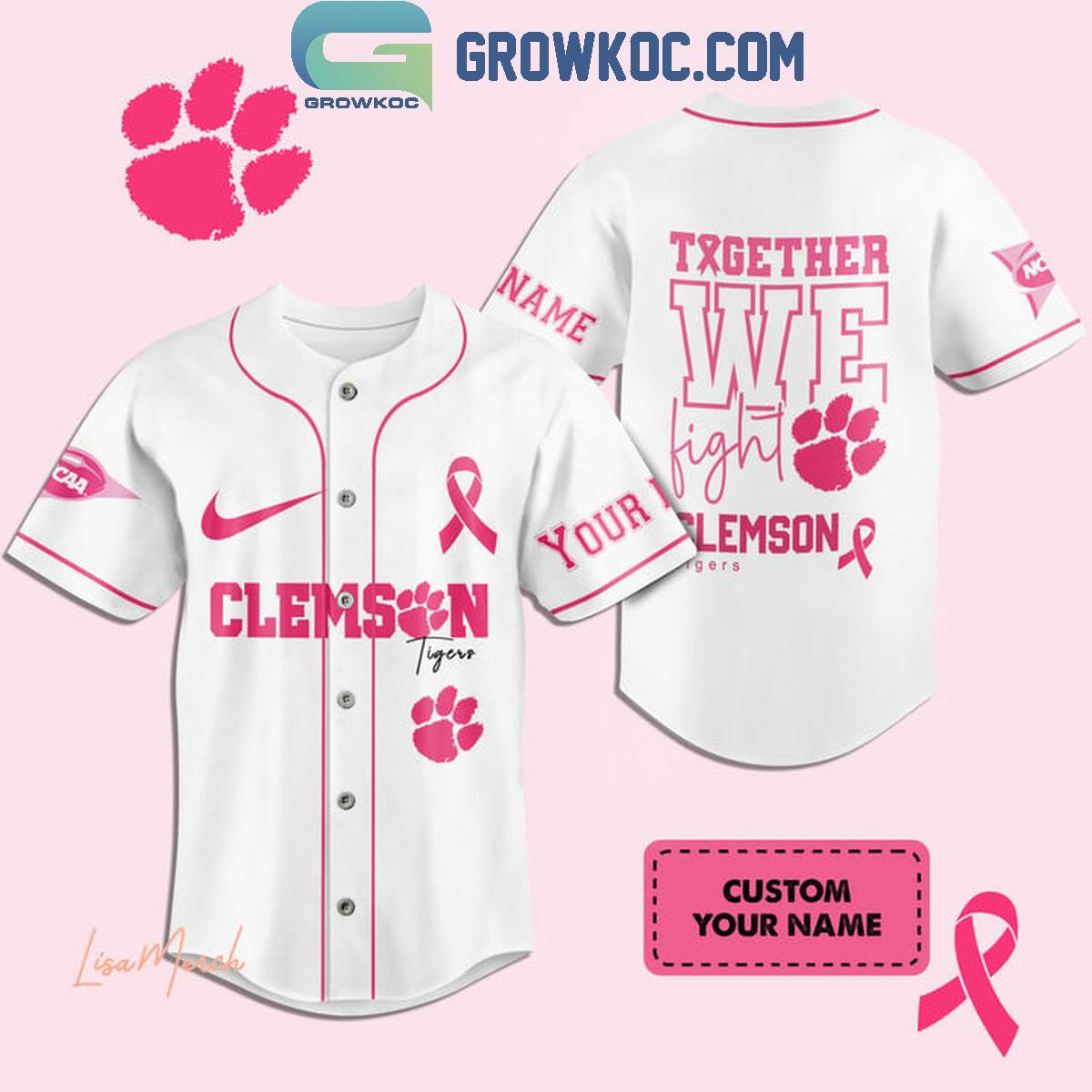 Clemson Tigers Together We Fight Breast Cancer Personalized Baseball Jersey