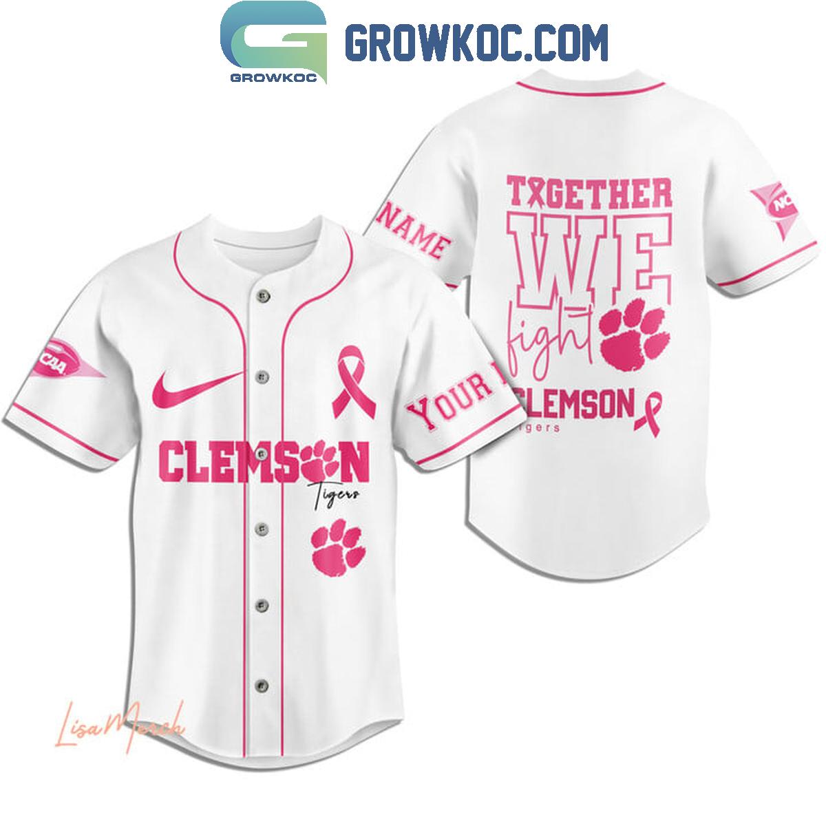 Clemson Tigers Together We Fight Breast Cancer Personalized Baseball Jersey