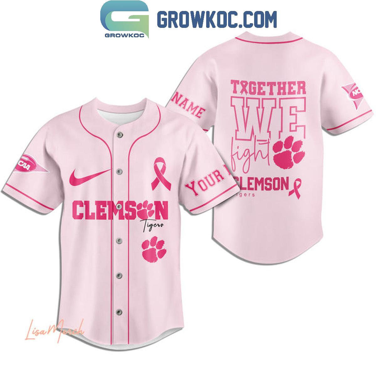 Clemson Tigers Together We Fight Breast Cancer Personalized Baseball Jersey