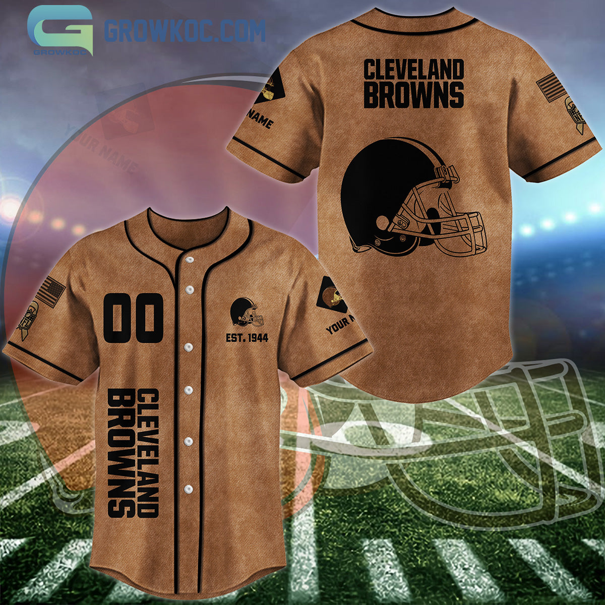 Cleveland Browns Brown American Flag Personalized Baseball Jersey