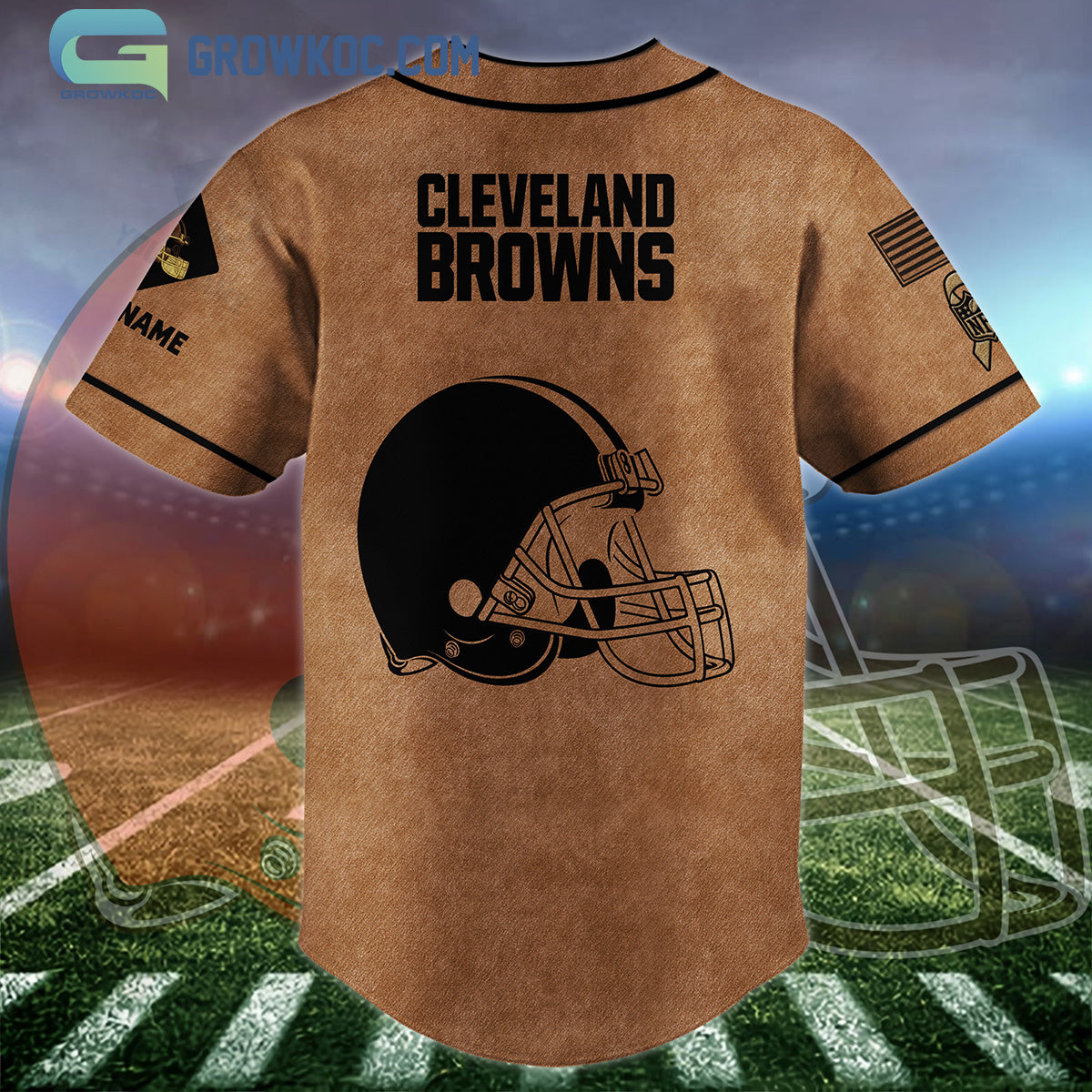 Cleveland Browns Brown American Flag Personalized Baseball Jersey