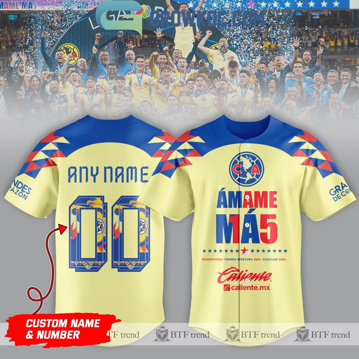 Club America Bicampeones Amame 15 Champions 2024 Personalized Baseball Jersey