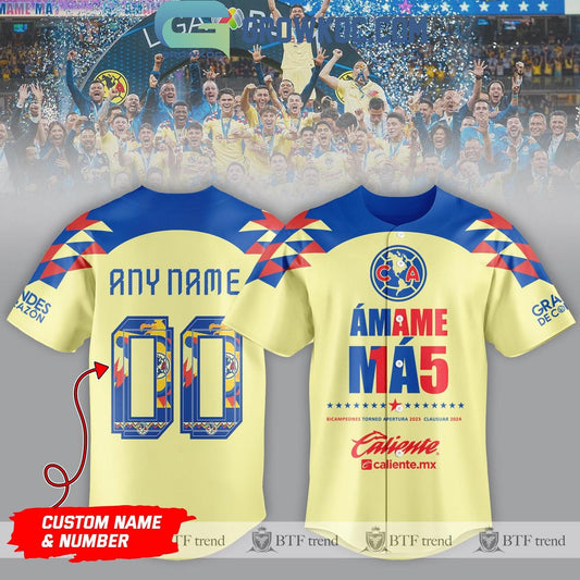 Club America Bicampeones Amame 15 Champions 2024 Personalized Baseball Jersey