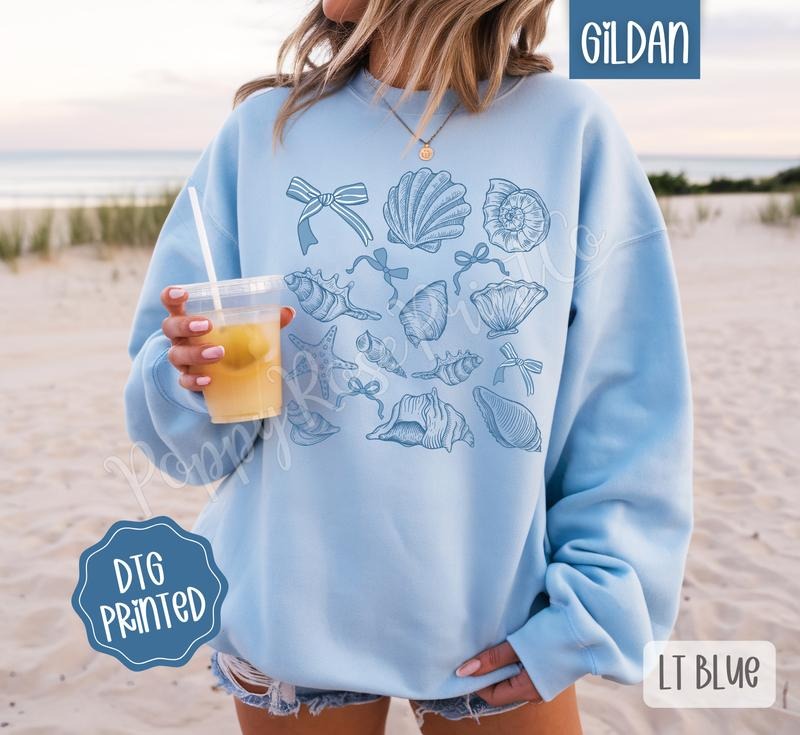 Coastal Seashells Sweatshirt, Cute Summer Sweater, Girly Beach Crewneck T-Shirts, Hoodie | WearSparks.com