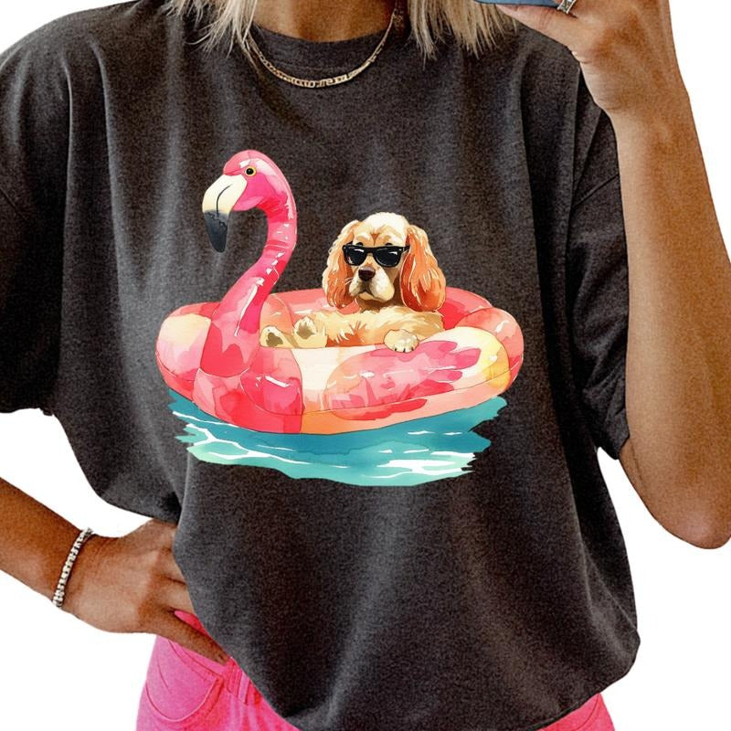 Cocker Spaniel Flamingo Float Dog Shirt ~ Unisex Apparel Relaxed Fit Printed In The USA Clothing Womenswear Casual...