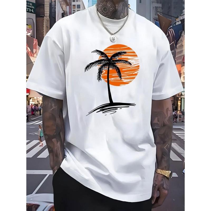 Coconut print, high quality pure cotton men's T-shirt, casual fashion breathable sweat, four seasons can wear T-shirts...