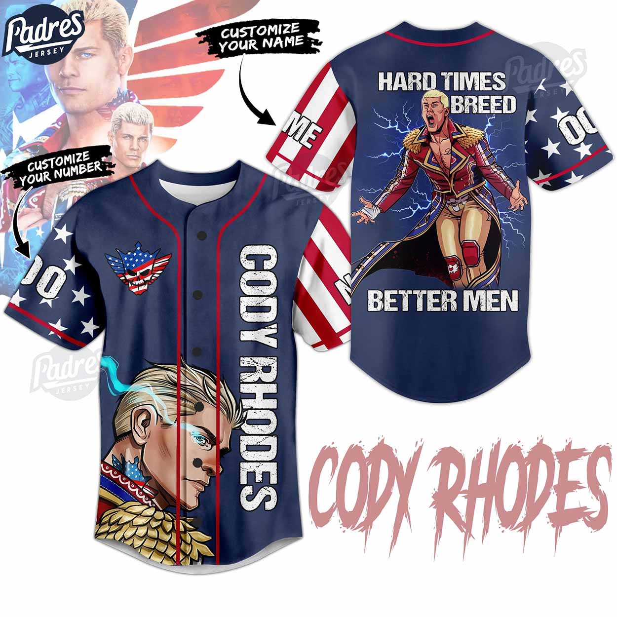 Cody Rhodes Hard Times Breed Better Men Custom Baseball Jersey - Padres Jersey Oasis: Elevate Your Baseball... (Image 1)